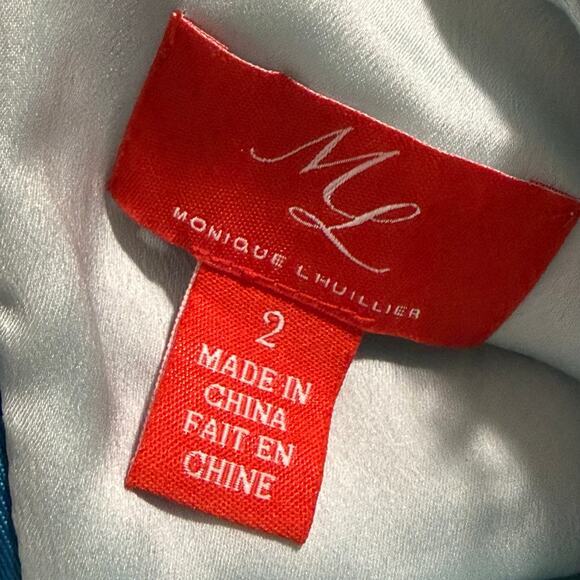 Monique Lhuillier ML teal lace applique floor length gown formal maxi dress  2 - Picture 11 of 12